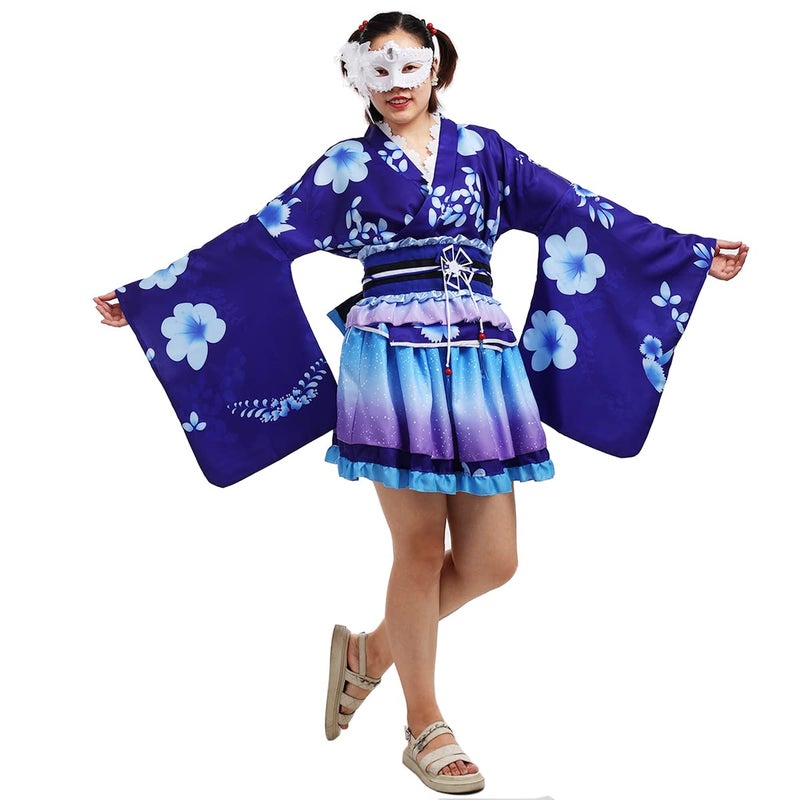 GRACEART Japanese Yukata Kimono Costume Anime Cosplay Robe (Blue) - Image 5